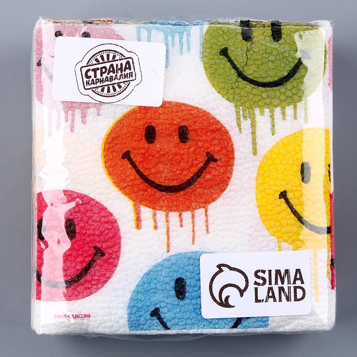 Салфетки бумажные однослойные «Смайлы», 24 × 24 см, в наборе 20 шт. 9684260