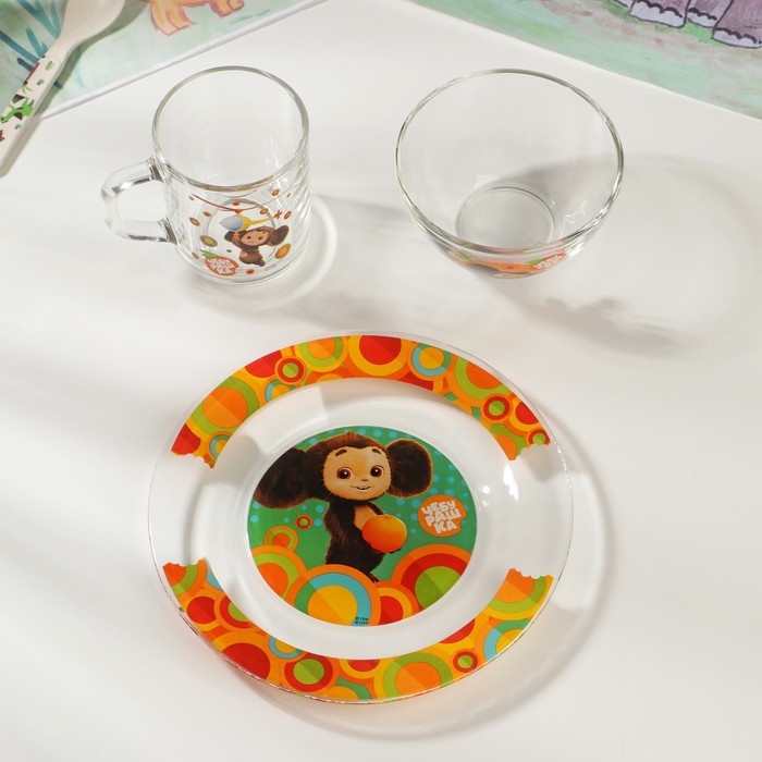 Набор посуды «Чебурашка», 3 предмета: тарелка, салатник, кружка, в подарочной упаковке - фото 1907742729