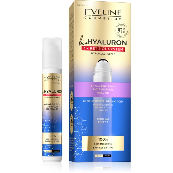 

Гель-филлер роликовый для кожи вокруг глаз Eveline bioHyaluron 3 x RetinolSistem, 18 мл