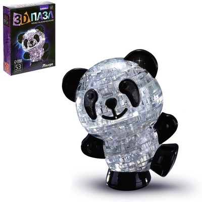 Уценка Пазл 3D кристаллический «Панда», 53 детали, световой эффект, работает от батареек, МИКС