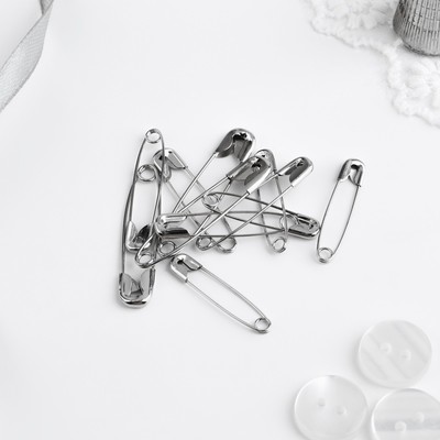 Набор булавок английских, 28/32/38 мм, 12 шт., цвет серебряный