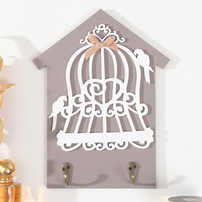 Настенные крючки декоративные «Два попугая и клетка», дерево, 20×0.5×26 см