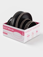 Набор тарелок Доляна «Ваниль», 18 предметов: 6 тарелок d=19 см, 6 тарелок d=27 см, 6 мисок d=19 см, керамика, чёрный - фото 7724116