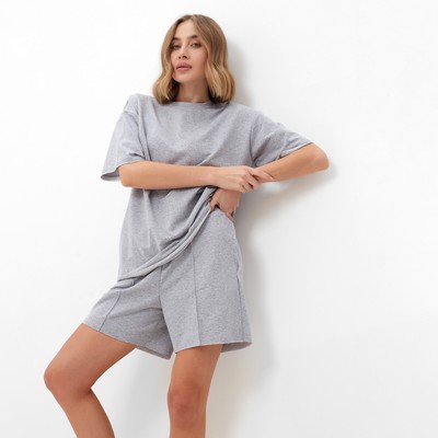 Костюм женский (футболка, шорты) MINAKU: Casual Collection, светло-серый, размер 48