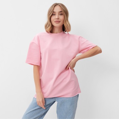 Футболка женская MINAKU OVERSIZE FIT: цвет светло-розовый, р-р 44