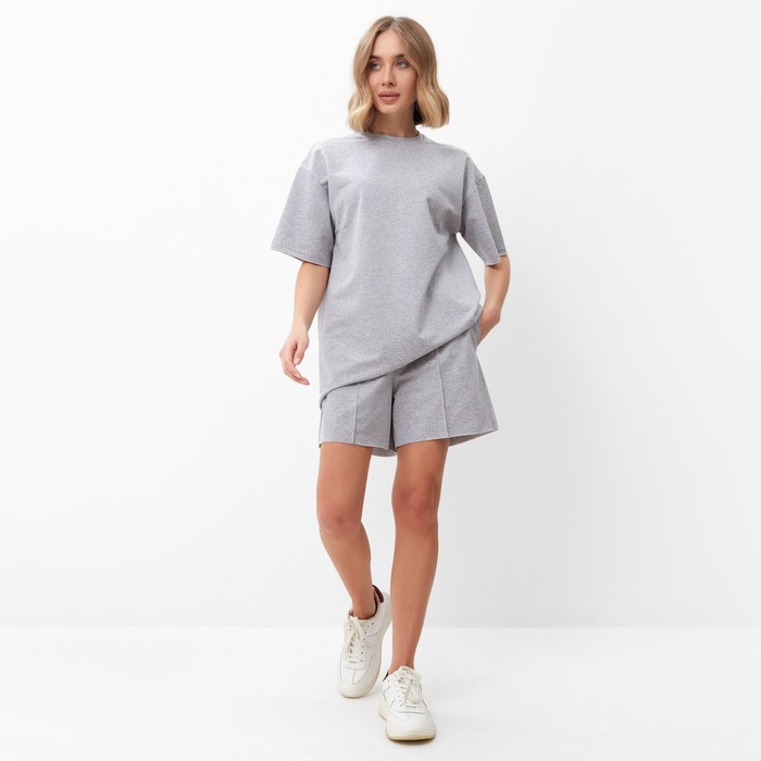 Комплект женский (футболка, шорты) MINAKU: Casual Collection, светло-серый, размер 50
