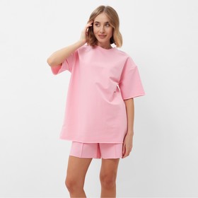Комплект женский (футболка, шорты) MINAKU: Casual Collection, светло-розовый, размер 50