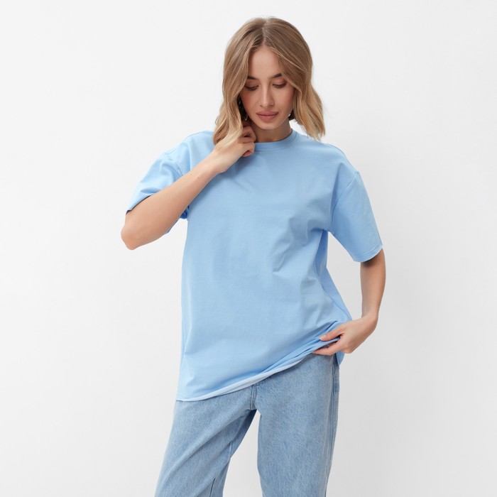 Футболка женская MINAKU OVERSIZE FIT: голубая, р-р 44 - Фото 1