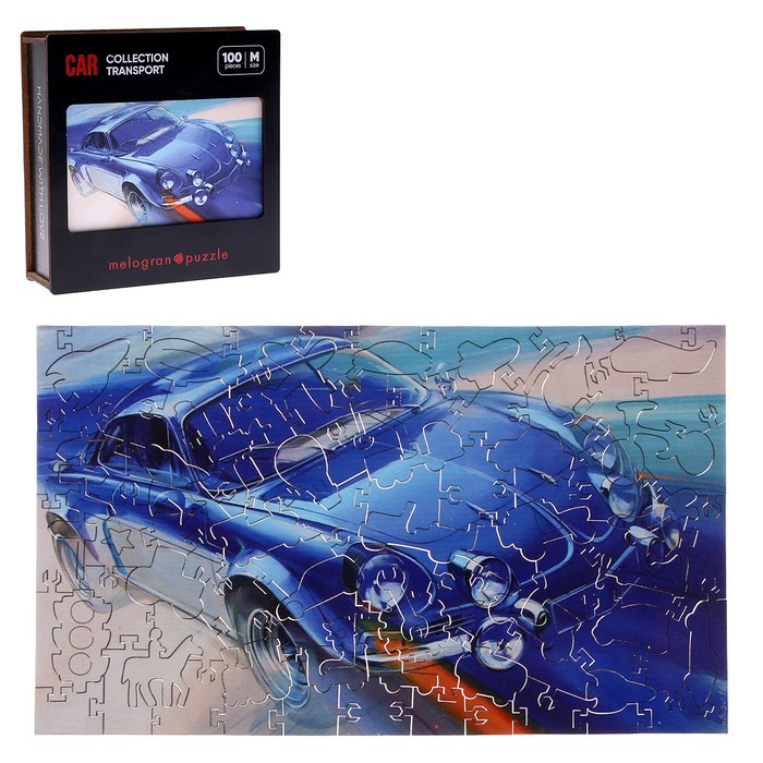 Пазл фигурный «Автомобиль ретро синий», 100 деталей, 28 × 16,5 см