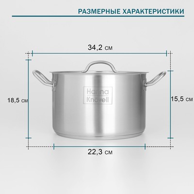 Кастрюля Hanna Knövell, 7 л, d=24 см, h=15.5 см, толщина стенки 0.6 мм, с крышкой, капсульное дно, индукция, нержавеющая сталь, хромированная