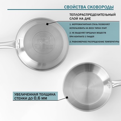 Сковорода Hanna Knövell, d=30 см, h=5.5 см, толщина стенки 0.6 мм, длина ручки 24.5 см, индукция, нержавеющая сталь