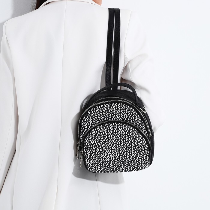 Мини-рюкзак женский на молнии, наружный карман, цвет чёрный - Фото 1