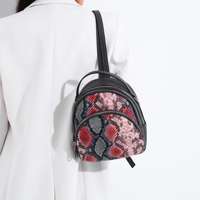 Рюкзак на молнии, наружный карман, цвет серый/розовый - Фото 1
