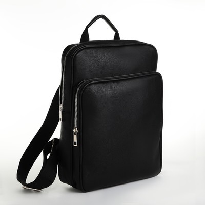 Рюкзак из искусственной кожи на молнии, наружный карман, «Медведково», цвет чёрный