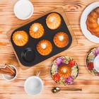 УЦЕНКА Форма для выпечки Доляна «Жаклин», 26×17×3 см, 6 ячеек, антипригарное покрытие, цвет чёрный - Фото 4