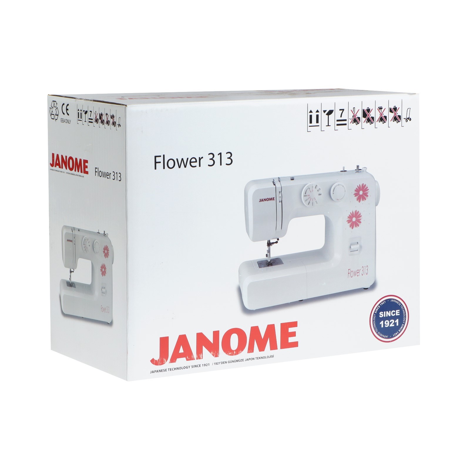 Швейная машина Janome Flower 313, 70 Вт, 15 операции, полуавтомат, белая