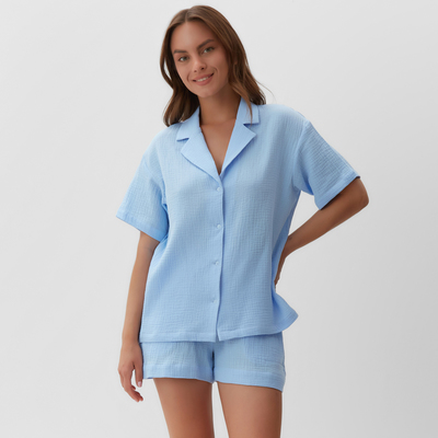 Пижама женская (рубашка, шорты) KAFTAN "Basic" р. 40-42, голубой