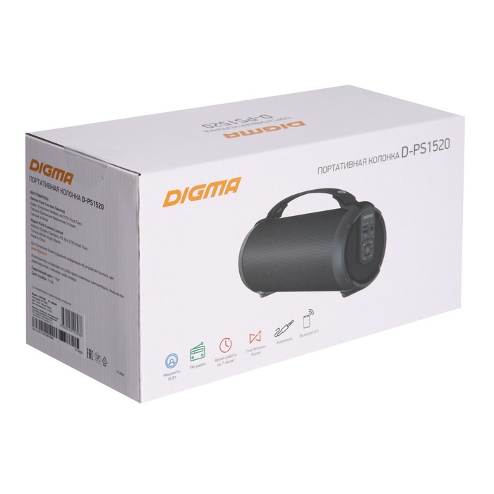 Портативная колонка Digma D-PS1520, 16Вт, BT, microSD,USB,AUX,FM, 1500мАч, черная - фото 51328664