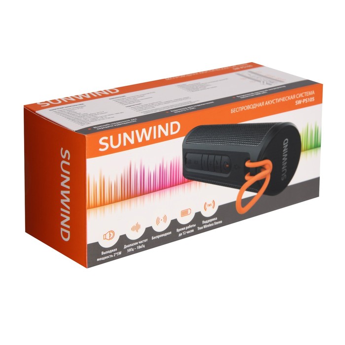 Портативная колонка SunWind SW-PS105, 10Вт, BT, microUSB, AUX, FM, 1800мАч, черная - фото 51328759