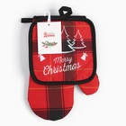 Кухонный набор «Доляна» Christmas (2 предмета), прихватка 17×17 см, варежка 26×16 см,100% п/э - фото 59792345