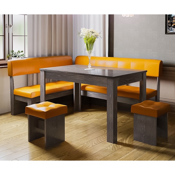 Обеденная группа «Валенсия», стол 1200×600×740 мм, банкетка 2 шт, цвет венге цаво / оранжевый - фото 1904838476