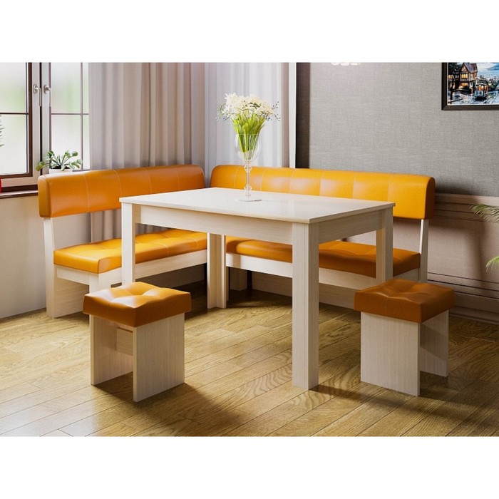 Кухонный уголок «Валенсия», стол 1200×600×740 мм, банкетка 2 шт,  дуб белфорт / оранжевый