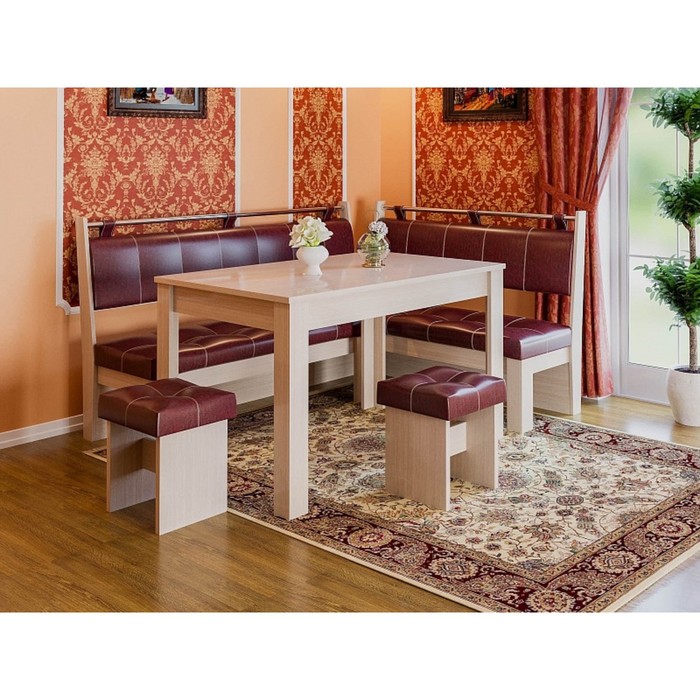 Кухонный уголок «Остин», стол 1000×600×740 мм, банкетка 2 шт, цвет дуб белфорт / бордо