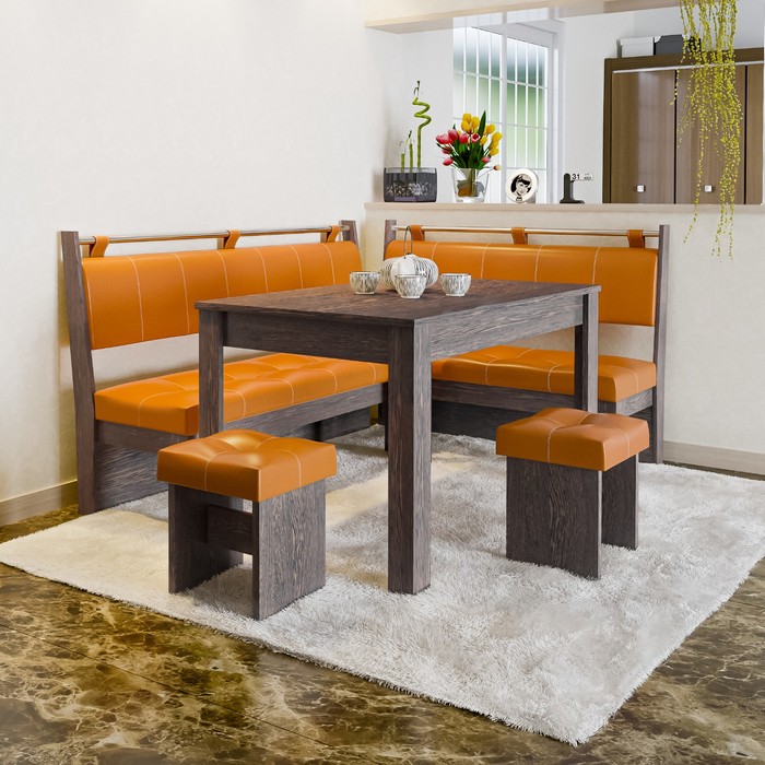Обеденная группа «Остин», стол 1000×600×740 мм, банкетка 2 шт, цвет венге цаво / оранжевый - Фото 1