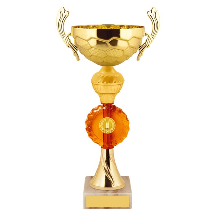 Кубок с металлической чашей, основание из мрамора, h=23,5 см, цвет золото, оранжевый