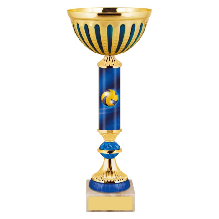 Кубок с металлической чашей, основание из мрамора, h=34 см, цвет золото, синий