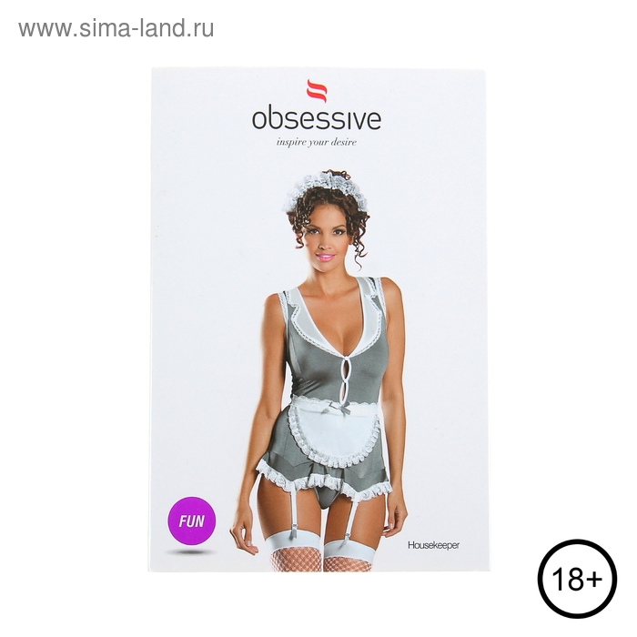 Эротическое белье Obsessive Housekeeper горничная платье/стр/фартук  (серый, L/XL) - Фото 1