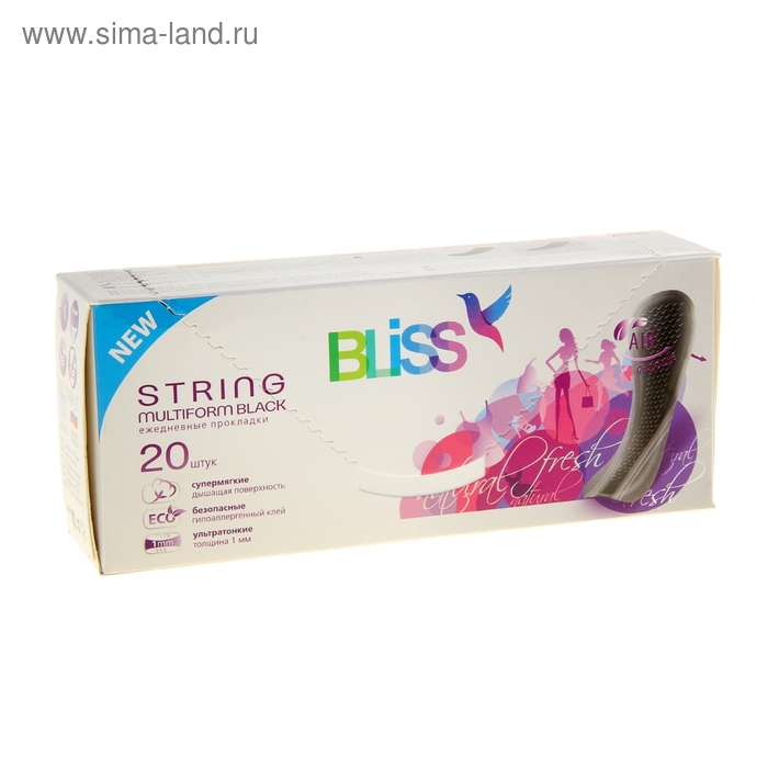 Ежедневные прокладки Bliss String Мультиформ Black, черные, 20 шт - Фото 1