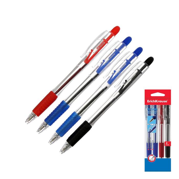 Набор ручек шариковых автоматических 4 штуки R-509, 2 синих+1 красная+1 черная, узел 0.7мм, EK 35675 - Фото 1