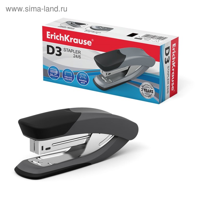 Степлер ErichKrause D3, № 24/6, 26/6, до 30 листов, серый - Фото 1