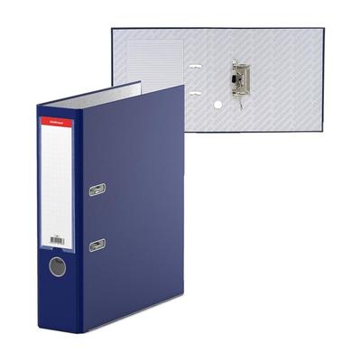 Папка-регистратор А4, 70 мм, "Бизнес", собранная, синяя, пластиковый карман, металлический кант, картон 2 мм, вместимость 450 листов
