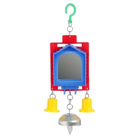 Игрушка для птиц зеркало двойное с металлическим и пластиковыми колокольчиками №2,  микс