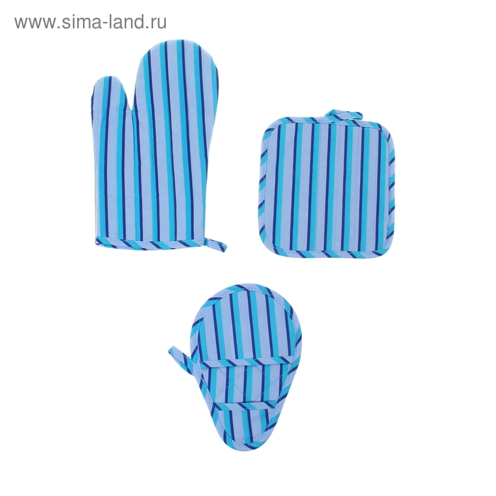Набор Bonita рукавица/прихватки 2шт с тефлоновым покрытием, синяя полоска - Фото 1