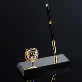 Ручка на подставке «Глобус», 16x6x20 см, с кристаллами