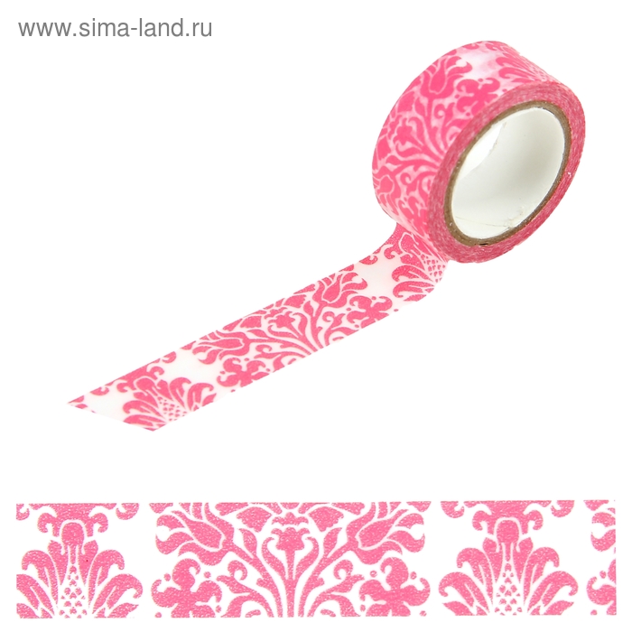 Клейкая лента декоративная бумажная "Красный узор" 1,5 см, длина 5 м - Фото 1
