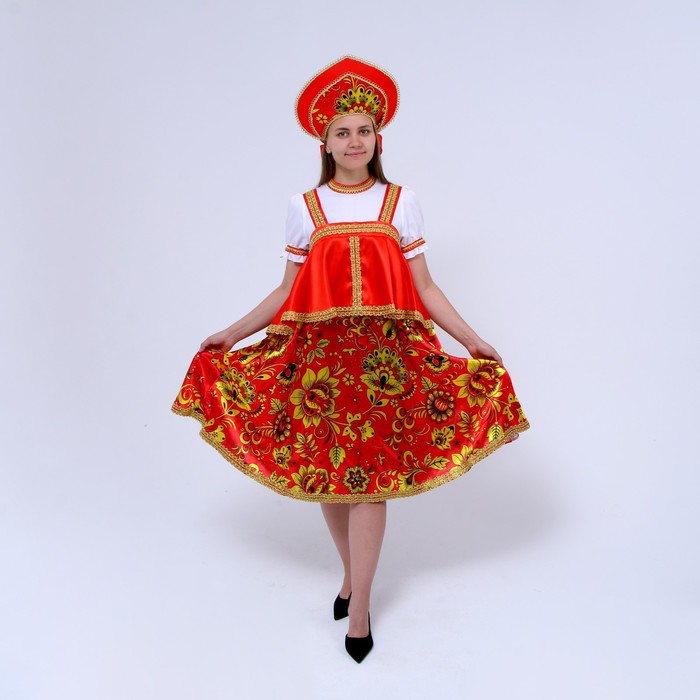 Русский костюм женский «Хохлома красная с отлетной кокеткой», р. 52-54, рост 170 см
