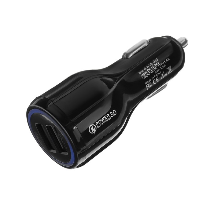 Зарядное устройство Cartage, 12-24 В, 2 USB 3.1 А, черный - Фото 1