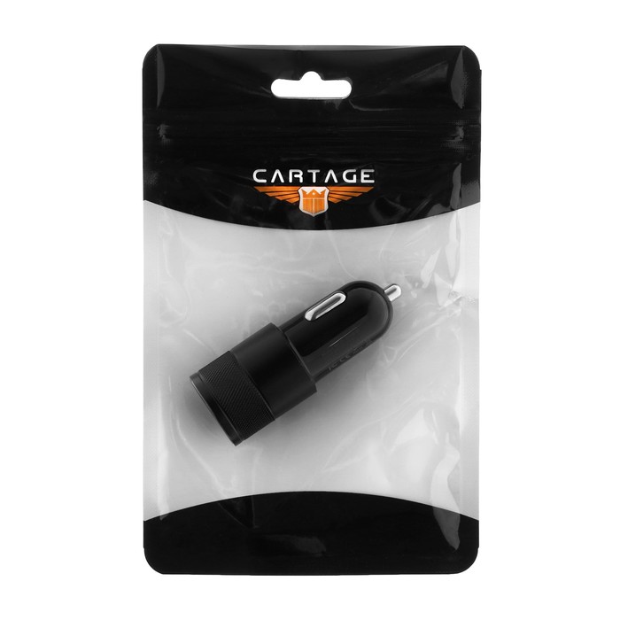 Зарядное устройство Cartage, 12-24 В, USB, Type-C 3.1 А, черный