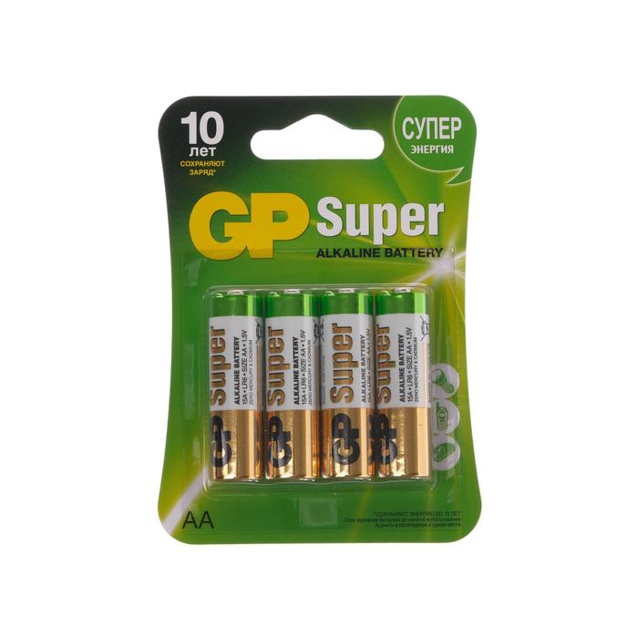 Батарейка алкалиновая GP Super, AA, LR6-4BL, 1.5В, блистер, 4 шт. - Фото 1