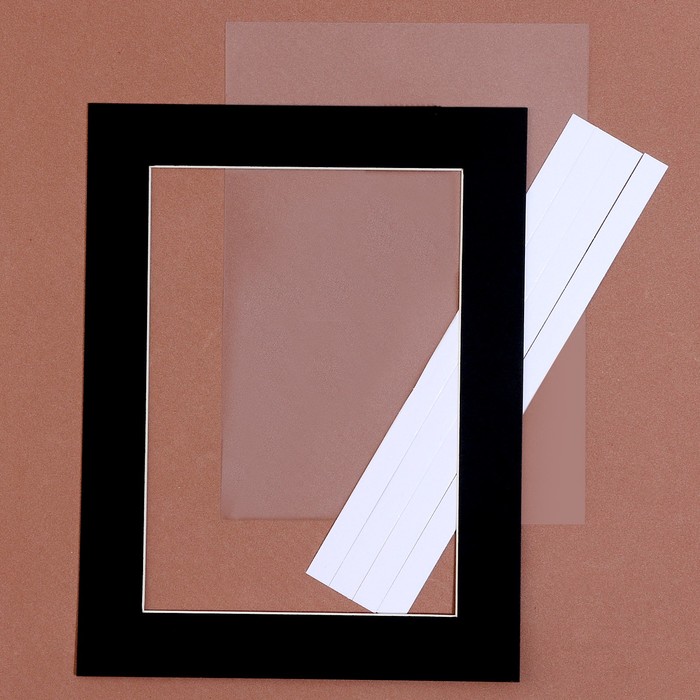 Паспарту размер рамки 21,5 × 16,5 см, прозрачный лист, клейкая лента, цвет чёрный - Фото 1