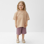 Костюм для девочки (футболка, шорты) MINAKU цвет бежевый/ пыльно-сиреневый, рост 98 см - фото 25422925