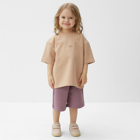 Костюм для девочки (футболка, шорты) MINAKU цвет бежевый/ пыльно-сиреневый, рост 104 см