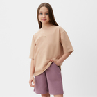 Костюм для девочки (футболка, шорты) MINAKU цвет бежевый/ пыльно-сиреневый, рост 134 см - фото 319561951