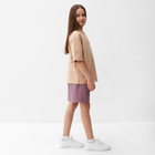Костюм для девочки (футболка, шорты) MINAKU цвет бежевый/ пыльно-сиреневый, рост 140 см - Фото 3