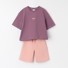 Костюм для девочки (футболка, шорты) MINAKU цвет пыльно-сиреневый/ бежевый, рост 104 см - Фото 5