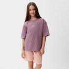 Костюм для девочки (футболка, шорты) MINAKU цвет пыльно-сиреневый/ бежевый, рост 128 см - Фото 2